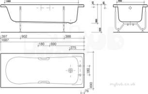 Twyfords Acrylic Baths -  Galerie Bath 1700x700 No Tap. Inc Grips Gn8550wh