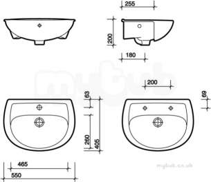 Twyford Mid Market Ware -  Galerie Optimise Semi-recessed Basin 550x405 2 Tap Gp4622wh