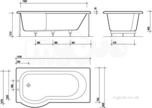 Twyfords Acrylic Baths -  Galerie Optimise Offset Shower Bath 1500x700/800 Left Hand No Tap Gp8710wh