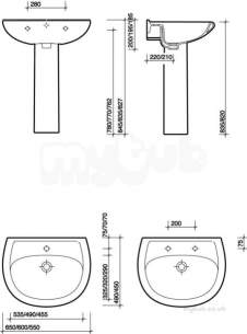 Twyford Mid Market Ware -  Galerie Washbasin 550x450 2 Tap Gn4222wh