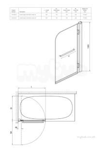 Twyford Geo6 and Hydr8 Enclosures -  Hydr8 Radius Panel Bath Screen Left Hand H81968cp