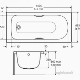 Ideal Standard Acrylic Baths -  Ideal Standard Harrow E4852 1500 X 700 If Plus No Tap Holes Bath Wh E485201
