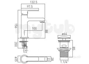 Vado Brassware -  Mini Mono Basin Mixer Single Lever Deck Mtd Ion-100m/cc-c/p