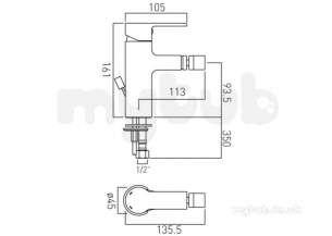 Vado Brassware -  Mono Bidet Mixer Single Lever Deck Mount Plus Ion-110-c/p