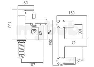 Vado Brassware -  3 Hole B/shower Single Lvr Mixer Dck Mtd W/o