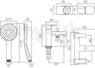 Vado Brassware -  2 Hole B/shower Single Lvr Mixer Dck Mtd With