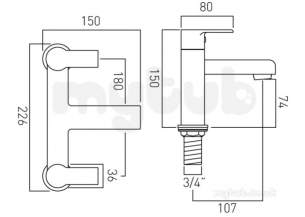 Vado Brassware -  Vado 2 Hole Bath Filler Deck Mounted Ion-137-c/p