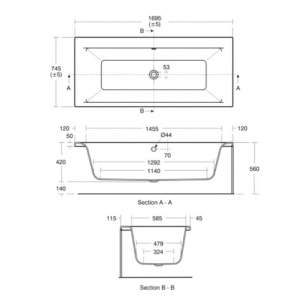 Ideal Standard Acrylic Baths -  Ideal Standard Alto Ct E7648 1700 X 750mm De No Tap Holes Bath Wh E764801