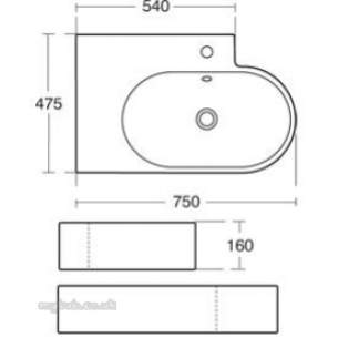 Ideal Standard Sottini Ware -  Ideal Standard Lagaro Basin 75x48 White Right Hand Offset 1th J441101