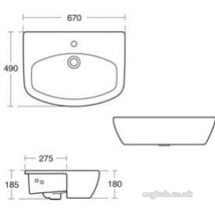 Ideal Standard Sottini Ware -  Ideal Standard Celano Semi Countertop 67x48 White 1th