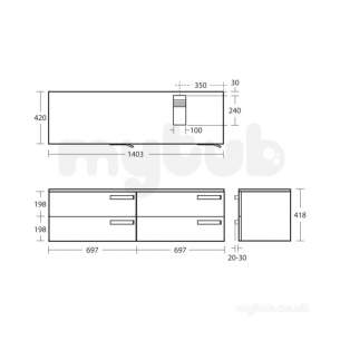 Ideal Jasper Morrison Strada Soft Mood Furniture -  Ideal Standard Strada 1400 Combi 4dwr Right Hand And Wtop Gls Wh