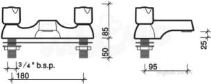 Twyfords Contemporary Brassware -  Logics Deck Mounted Bath Filler Exc Heads Lg5250cp