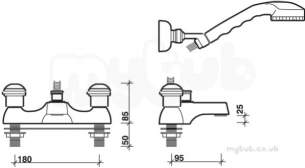 Twyfords Contemporary Brassware -  Logics Deck Mounted Bath/shower Mixer Exc Heads Lg5260cp