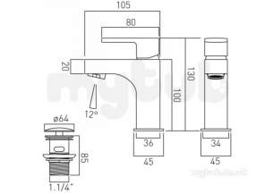 Vado Brassware -  Mini Mono Basin Mixer Single Lever Deck Mtd Lif-100m/cc-c/p