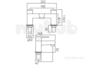 Vado Brassware -  3 Hole Bath Shower Mixer Dck Mtd W/o Shower Kit