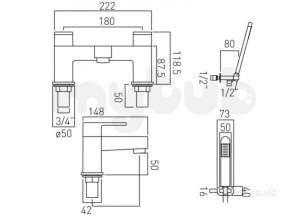 Vado Brassware -  Vado Life 2 Hole Bath Shower Mixer Deck Mtd Plus Shower Kit