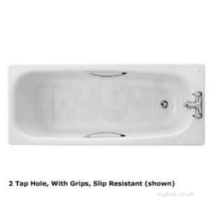Twyfords Pressed Steel Baths -  Luna Bath 1500x700 2 Tap Slip Resist Inc Grips Ln9472wh
