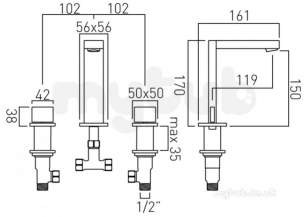 Vado Brassware -  3 Hole Basin Mixer Deck Mtd Plus Pop-up Waste Not-101-c/p