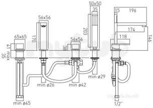 Vado Brassware -  4 Hole Bath/shower Mixer Single Lever Deck Mount Not-132-c/p