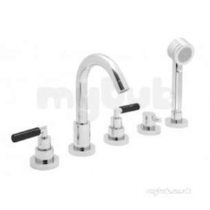 Vado Brassware -  5 Hole Bath/shower Mixer Deck Mount Plus Black Handls