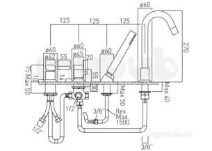 Vado Brassware -  4 Hole Bath/shower Mixer Single Lever Deck Mount Ori-132-c/p