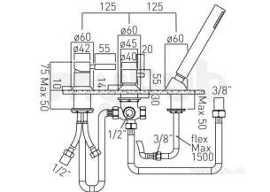 Vado Brassware -  3 Hole Bath Shower Mixer Single Lever