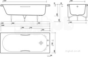 Twyfords Acrylic Baths -  Option Bath 1700x700 2 Tap No Grips Ot8502wh