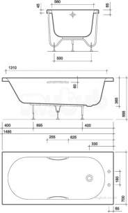 Twyfords Acrylic Baths -  Opal Bath 1500x700 2 Tap Inc Grip Ol8422wh