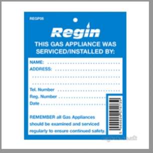 Regin Products -  Regin Gas Appliance Serviced Tag Per 8