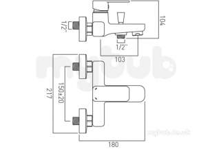 Vado Brassware -  Exposed Bath Shower Mixer Single Lever Pha-123-c/p