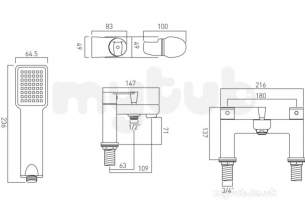 Vado Brassware -  2 Hole Bath Shower Mixer Single Lever Deck