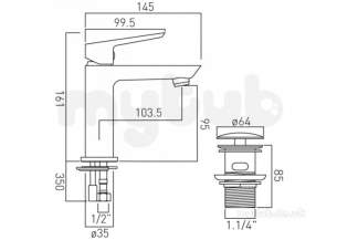Vado Brassware -  Mini Mono Basin Mixer Single Lever Deck Pho-100m/cc-c/p