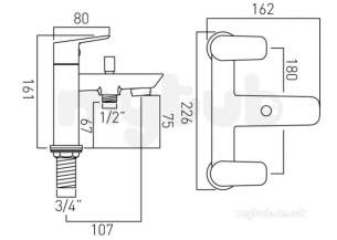 Vado Brassware -  3 Hole Bath/shower Mixer Deck Mount W/o Shower Kit Pho-130-c/p