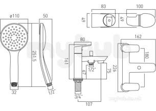 Vado Brassware -  2 Hole Bath/shower Mixer Deck Mount Plus Shower Kit Pho-130 Plus K-c/p