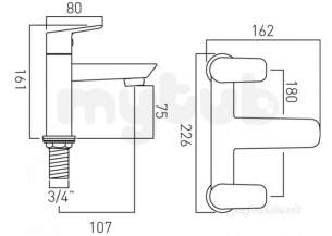 Vado Brassware -  Vado 2 Hole Bath Filler Deck Mounted Pho-137-c/p