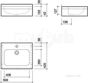 Twyford Stainless Steel -  Wall Hung Basin 500 Including Apron 1 Tap Hole Ps4032ss