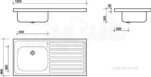 Twyford Stainless Steel -  1200 Sink Single Bowl And Right Hand Drain 0t-htm64 St A Ps4150ss