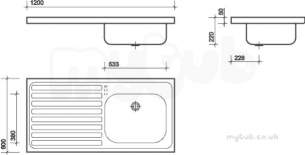 Twyford Stainless Steel -  1200 Sink Single Bowl And Left Hand Drain 0t Htm64 St A Ps4151ss