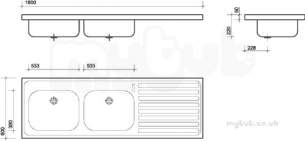 Twyford Stainless Steel -  1800 Sink Double Bowl And Single Right Hand Drainer 0t Htm64 St C Ps4153ss