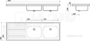 Twyford Stainless Steel -  1800 Sink Double Bowl And Single Left Hand Drainer 0t Htm64 St C Ps4154ss