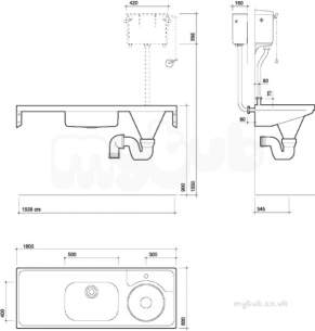 Twyford Stainless Steel -  1600 Disposal Hopper And Worktop Back Inlet Left Hand Drainer Htm64 Duhs Ps8106ss