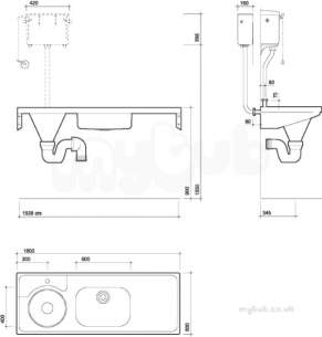 Twyford Stainless Steel -  1600 Disposal Hopper And Worktop Top Inlet Right Hand Drainer Htm64 Duhs Ps8107ss