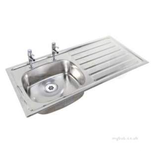 Twyford Stainless Steel -  1028 Inset Sink Right Hand Drainer Left Hand Sink 2 Tap Holes No Overflow Ps8601ss