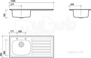 Twyford Stainless Steel -  1028 Inset Sink Left Hand Drainer Right Hand Sink 2 Tap Holes With Overflow Ps8612ss