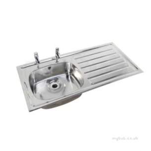 Twyford Stainless Steel -  1028 Inset Sink Right Hand Drainer Left Hand Sink 2 Tap Holes With Overflow Ps8611ss