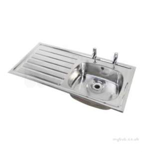 Twyford Stainless Steel -  1028 Inset Sink Left Hand Drainer Right Hand Sink 2 Tap Holes With Overflow Ps8612ss
