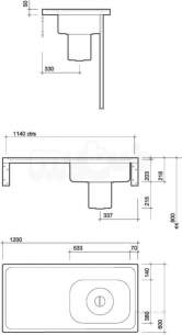 Twyford Stainless Steel -  1200 Plaster Sink Left Hand Drainer Right Hand Sink No Tap Htm64 Ps H Ps9115ss