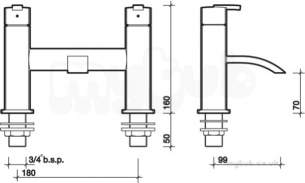 Twyfords Contemporary Brassware -  Qb 2 Tap Deck Mounted Bath Filler Qb5255cp