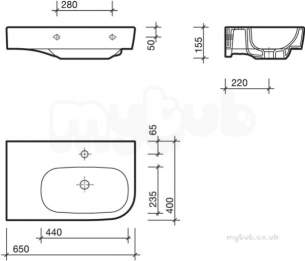 Twyford Quinta Sanitaryware -  Quinta Offset Washbasin 650x400 Right Hand Shelf 1 Tap Qt4011wh