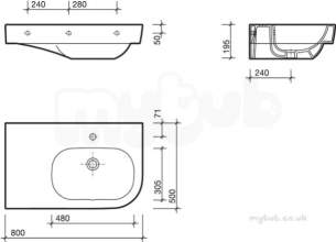 Twyford Quinta Sanitaryware -  Quinta Offset Washbasin 800x500 Right Hand Shelf 1 Tap Qt4041wh
